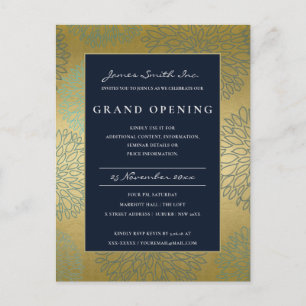 CARTE POSTALE MARINE BLUE OR DAHLIA FLORAL GRAND OUVERT INVITATI