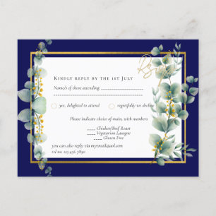 Carte Postale MARINE BLUE OR Vert vert Eucalyptus Mariage RSVP