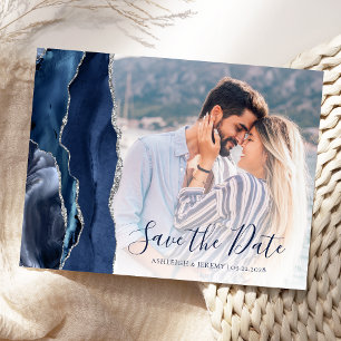 Carte Postale Marine Blue Silver Agate Photo personnalisée Enreg