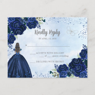 Carte Postale Marine Blue Silver Floral Princesse Quinceañera RS