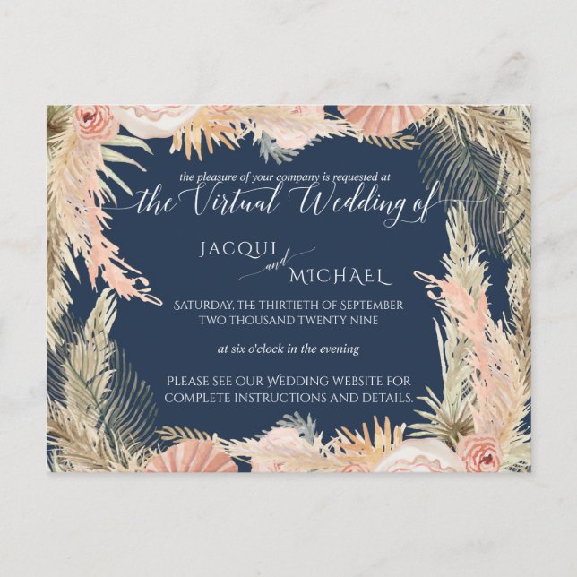 Carte Postale Marine Blush Bohemian Pampas Floral Mariage virtue (Devant)