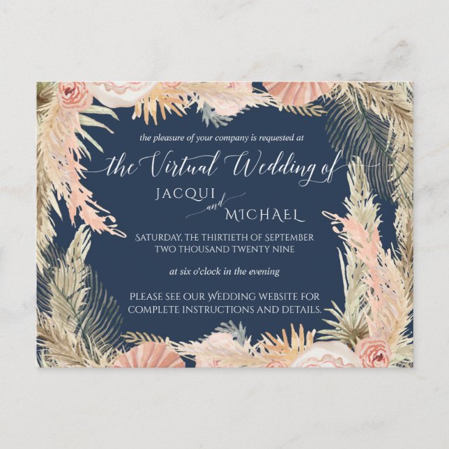 Carte Postale Marine Blush Bohemian Pampas Floral Mariage virtue (Devant)