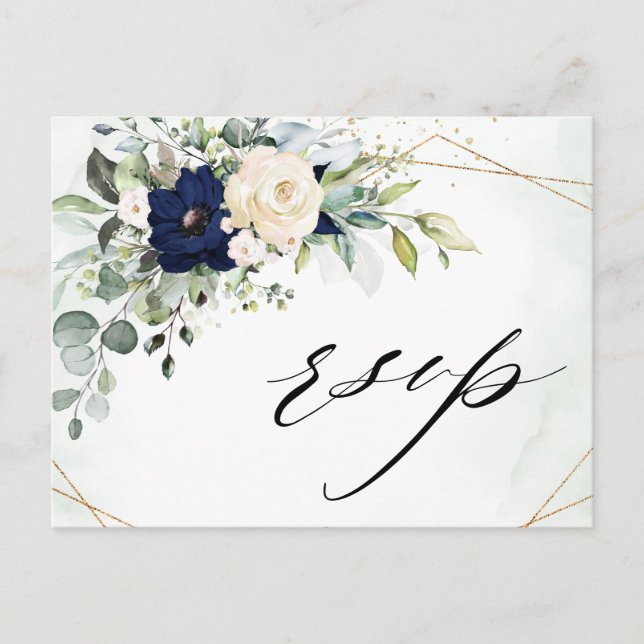 Carte Postale Marine Blush Floral Greenery Mariage géométrique R (Devant)