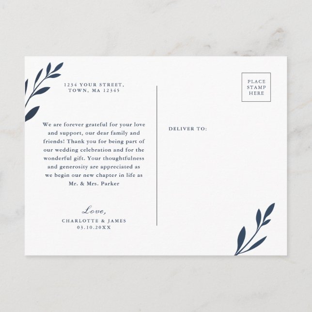 Carte postale Marine et Merci de feuillage rose (Dos)