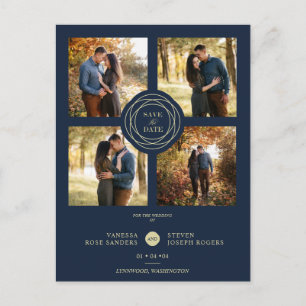 Carte Postale Marine Gold 4 Photos Moderne Collage Mariage Scrip