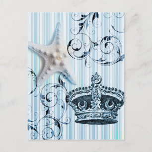 Carte Postale marine marine bleu rayures étoile de mer