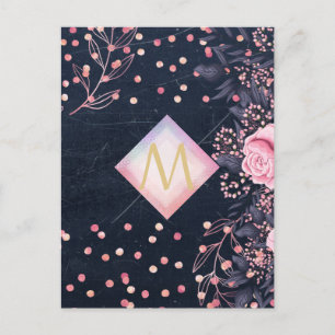 Carte Postale Marine Rosegold Cadeaux Monogramme Girl Floral Ros