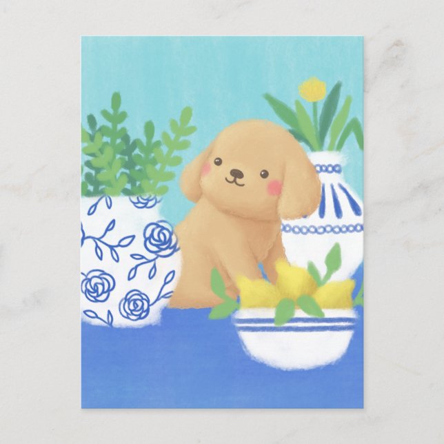 Carte Postale Marionnette mignonne avec Plantes, citrons et fleu (Devant)