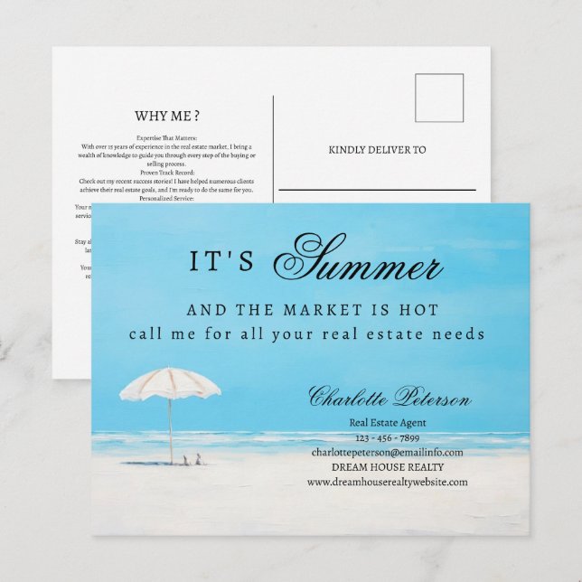 Carte Postale Marketing immobilier d'été unique ou prospection (Devant / Derrière)