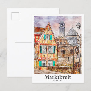 Carte Postale Marktbreit Allemagne Voyage Aquarelle main tirée