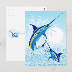 Carte Postale Marlin Bleu Jaillissant de l'Océan