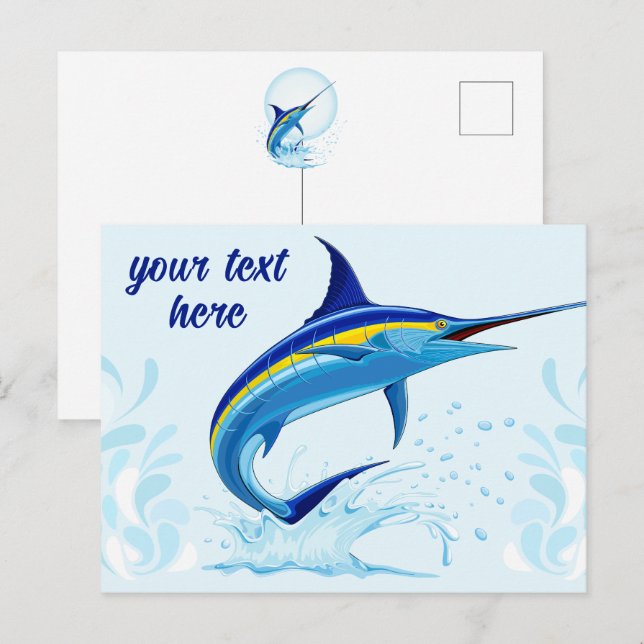 Carte Postale Marlin Bleu Jaillissant de l'Océan (Devant / Derrière)