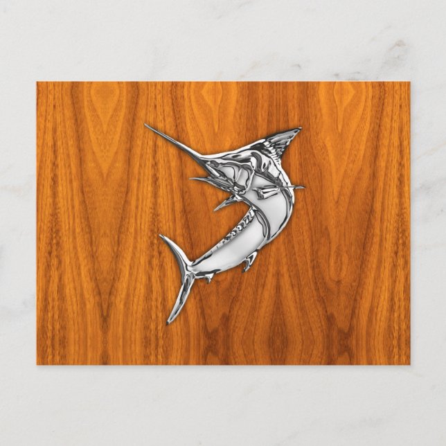 Carte Postale Marlin style Chrome sur Décor en bois de teck (Devant)