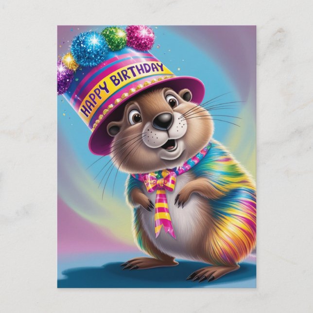 Carte Postale marmotte psychédélique colorée (Devant)