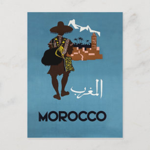 Carte Postale Maroc, l'homme va en ville, illustration