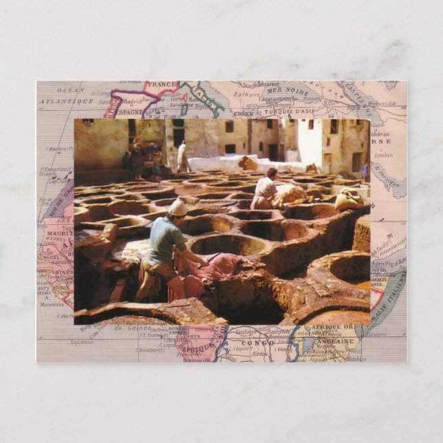 Carte Postale Maroc, Tannerie en plein air (Devant)