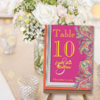 Marocain Tangerine & Fuchsia Mariage Numéro de tab