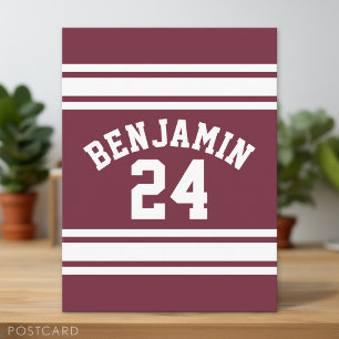 Carte Postale Maroon and White Jersey Stripes Nom personnalisé N