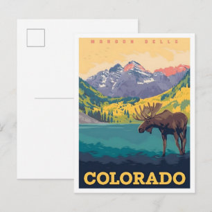 Carte Postale Maroon Bells Colorado USA Art de Voyage Rétro