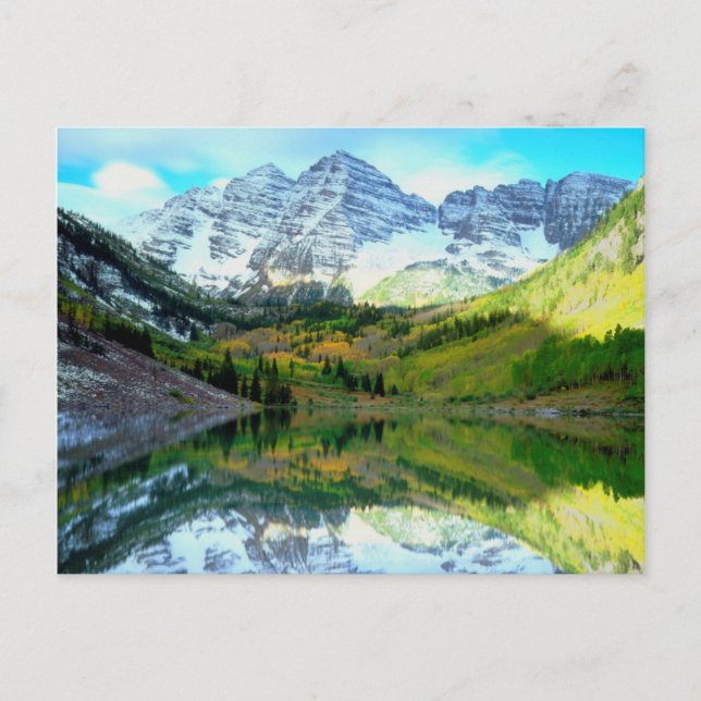 Carte Postale Maroon Bells réfléchissant à Maroon Lake (Devant)