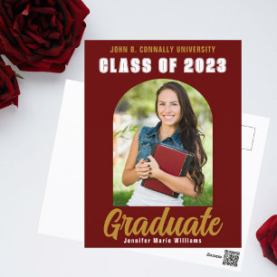 Carte Postale Maroon Gold Graduate Photo Modern Bold Graduate