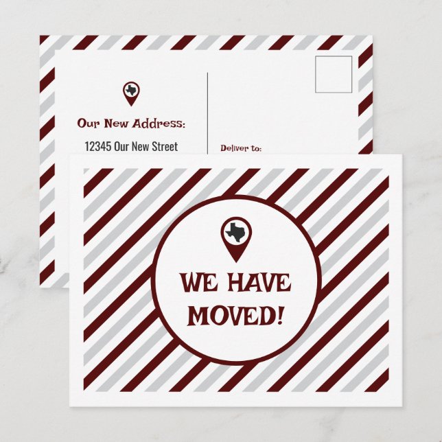 Carte Postale Maroon Nous Avons Déménagé Déménagement (Devant / Derrière)
