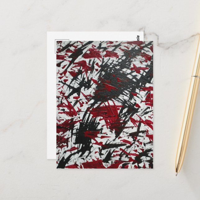 Carte Postale Marques Abstraites en noir et rouge (Devant/Arrière en situation)