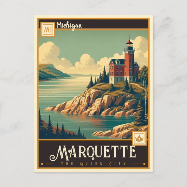 Carte Postale Marquette, Michigan | VINTAGE (Devant)