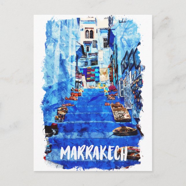 Carte Postale Marrakech coloré Architecture aquarelle Maroc (Devant)