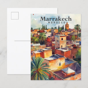 Carte Postale Marrakech Maroc Aquarelle Peinture Voyage