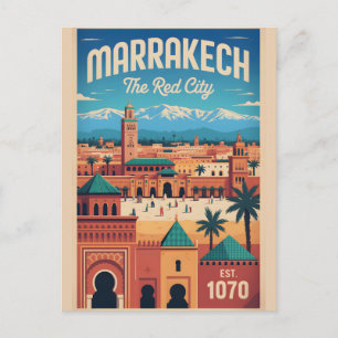 Carte Postale Marrakech Maroc Art de Affiche de Voyage Rétro