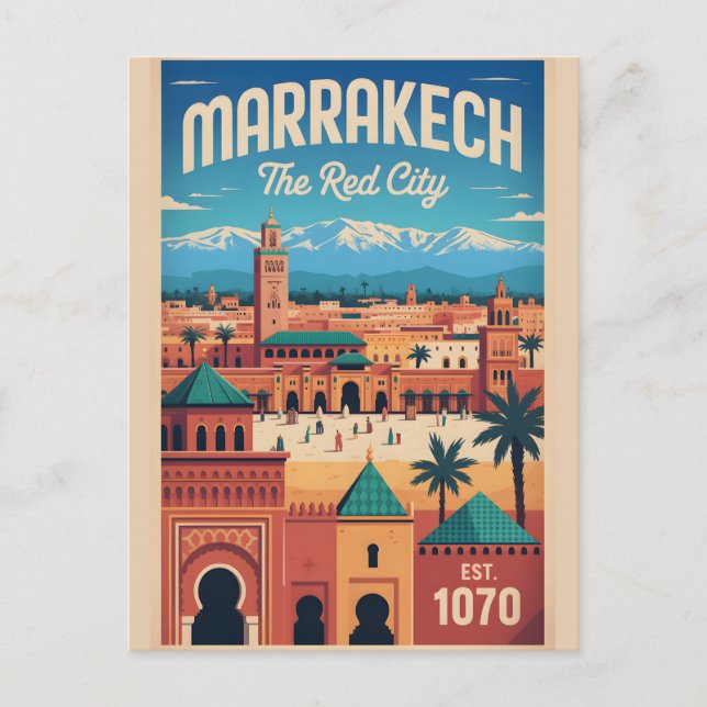 Carte Postale Marrakech Maroc Art de Affiche de Voyage Rétro (Devant)