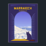 Carte Postale Marrakech Maroc Cat Retro<br><div class="desc">Design de voyage rétro de Marrakech dans un style rétro.</div>