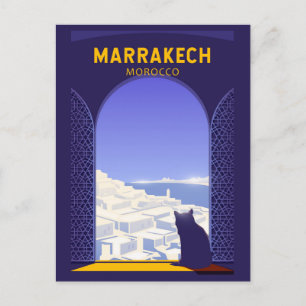 Carte Postale Marrakech Maroc Cat Retro