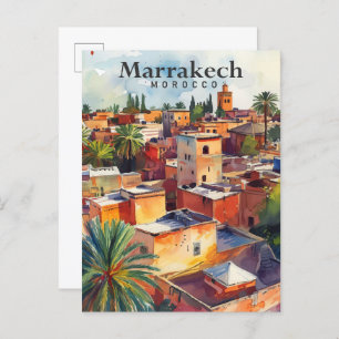 Carte Postale Marrakech Maroc Peinture Aquarelle Voyage