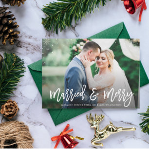 Carte Postale MARRIED & MERRY   rustic wedding announcement