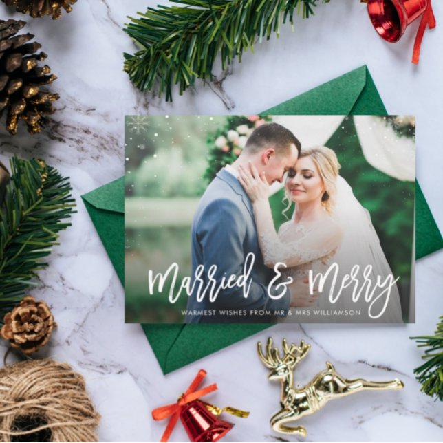Carte Postale MARRIED & MERRY | rustic wedding announcement (Créateur téléchargé)
