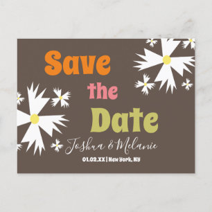 Carte postale marron florale groovy Save the Date 