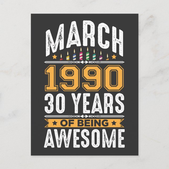 Carte Postale Mars 1990 30 Ans Fête d'anniversaire 30 ans (Devant)