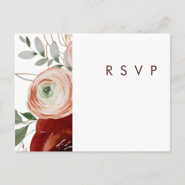 Carte Postale Marsala Autumn Floral | White Wedding RSVP (Devant)