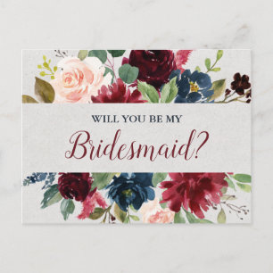 Carte Postale Marsala et Mariage de la Marine Floral Bridesmaid 