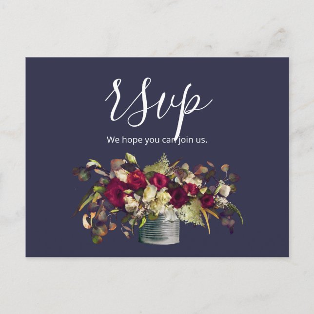 Carte Postale Marsala et Roses d'ivoire | Navy RSVP (Devant)