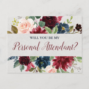 Carte Postale Marsala & Navy Floral Personal Attendant Propositi