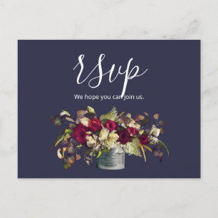 Carte Postale Marsala & Roses aquarelles ivoire   RSVP Navy