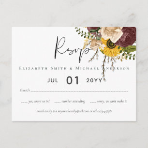 Carte Postale Marsala Roses Sunflowers Budget Mariage pas cher