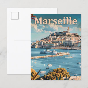Carte Postale Marseille France Vintage Retro Illustration Voyage