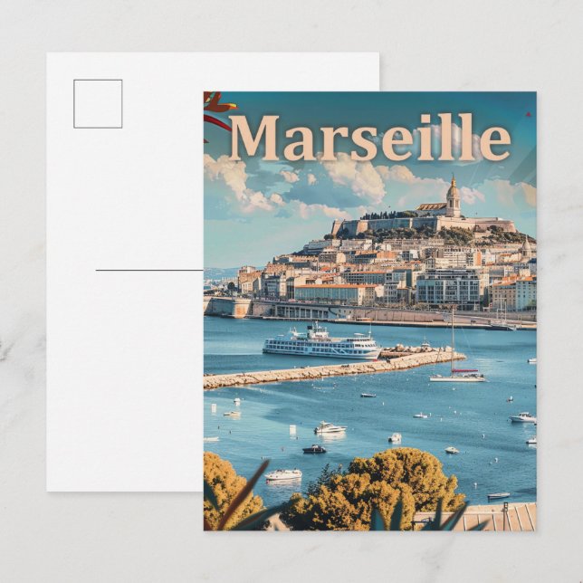 Carte Postale Marseille France Vintage Retro Illustration Voyage (Devant / Derrière)