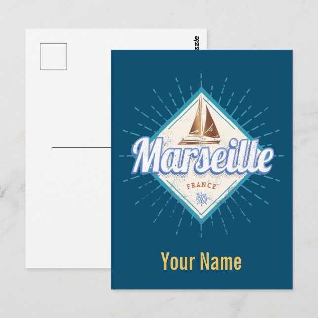 Carte Postale Marseille ville France bateau à voile rétro vintag (Devant / Derrière)