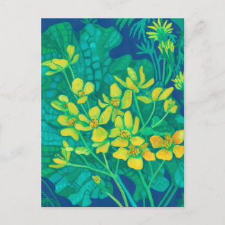 Carte Postale Marsh Marigold Fleurs sauvages d'été peinture flor