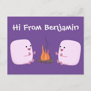 Carte Postale Marshmallows mignons roses par dessin animé sur le